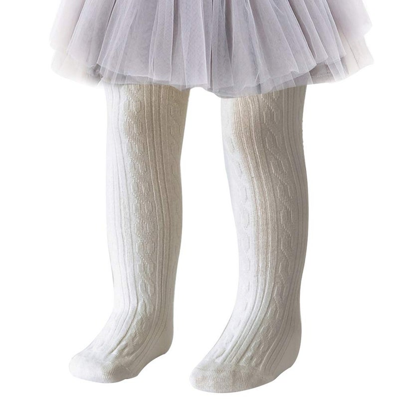 techcity Baby Toddler Girls Tights Seamless Cable Knit Cotton Leggings Pants Stockings for Infant Baby Girl (White, 3-12 Months) - Image 1